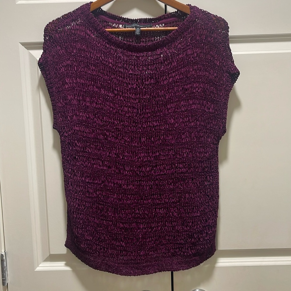 White House Black Market Short Sleeve Open Stitch Pullover‎ Sweater Purple med